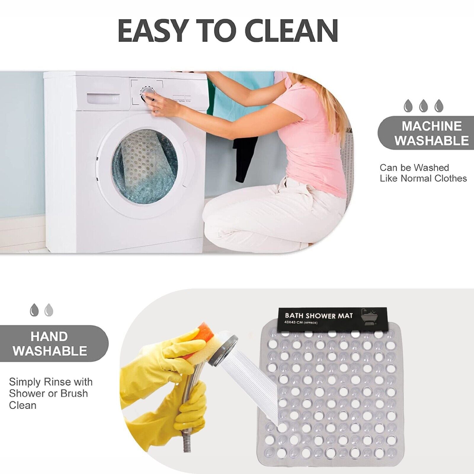 BATH SHOWER MAT NON SLIP PVC BATHROOM RUBBER MATS anti SLIP SUCTION 43 X 43 Cm