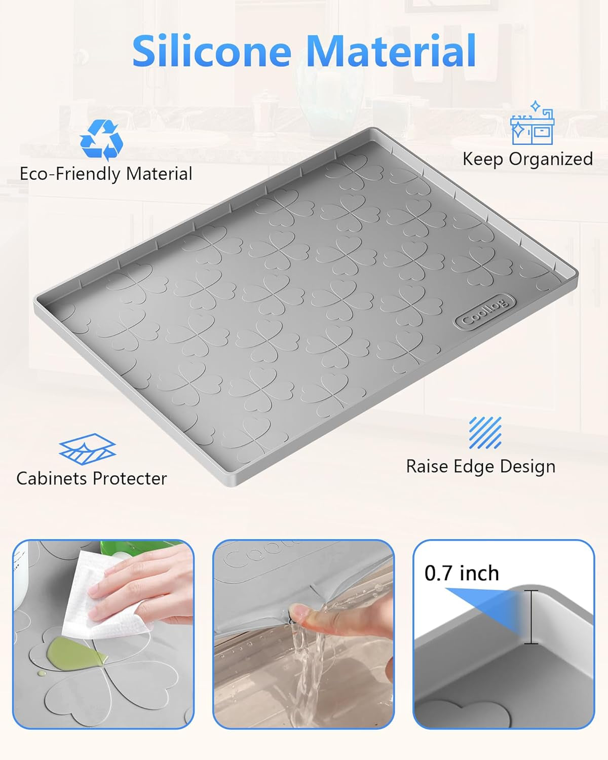 Waterproof under Sink Mat for 34" X 22" Cabinet Protector, Silicone Sink Mat for Kitchen and Bathroom, Easy to Clean Kitchen Cabinet Liner under Sink Drip Tray for Leaks
