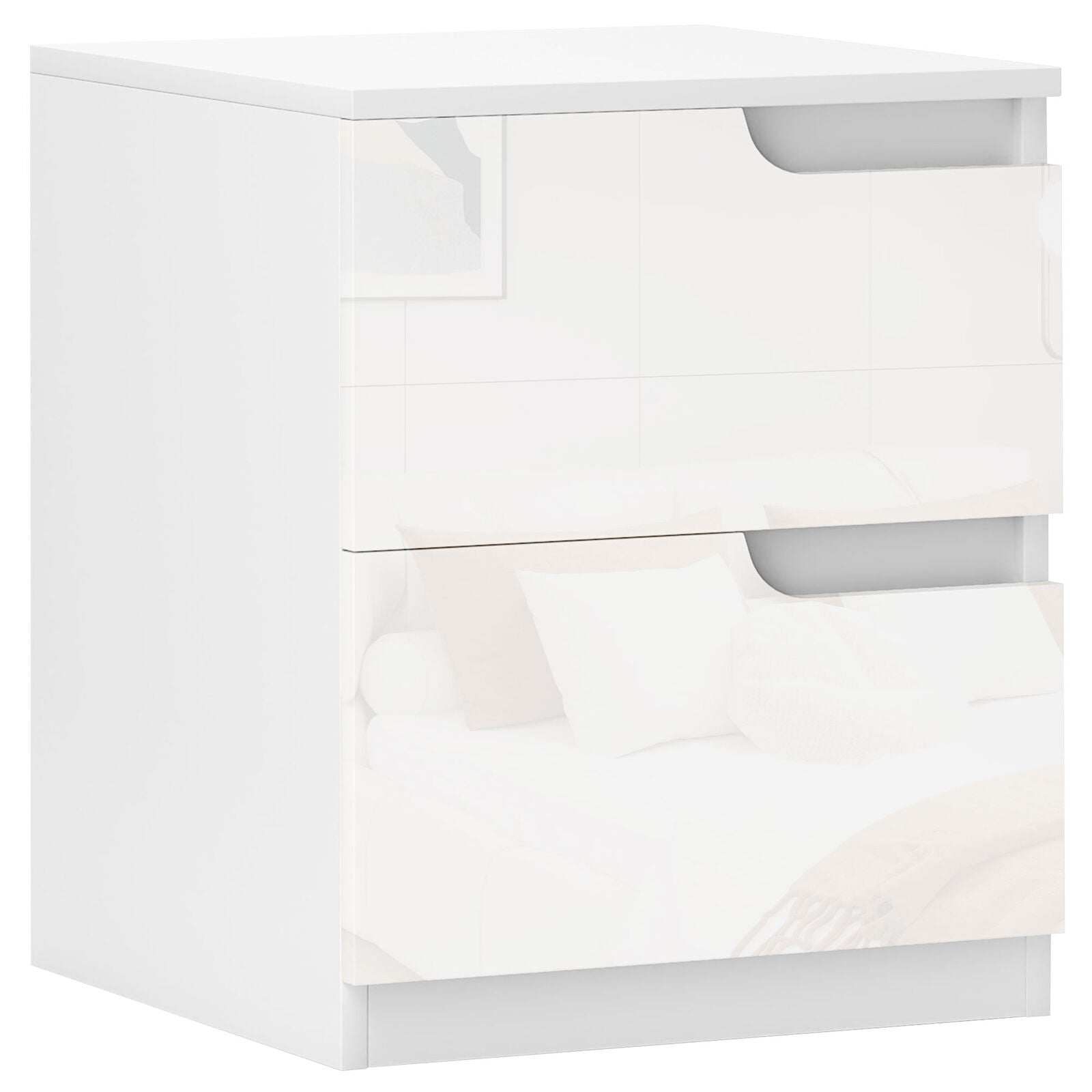 Modern Bedside Table with 2 Drawers for Bedroom, Living Room, White