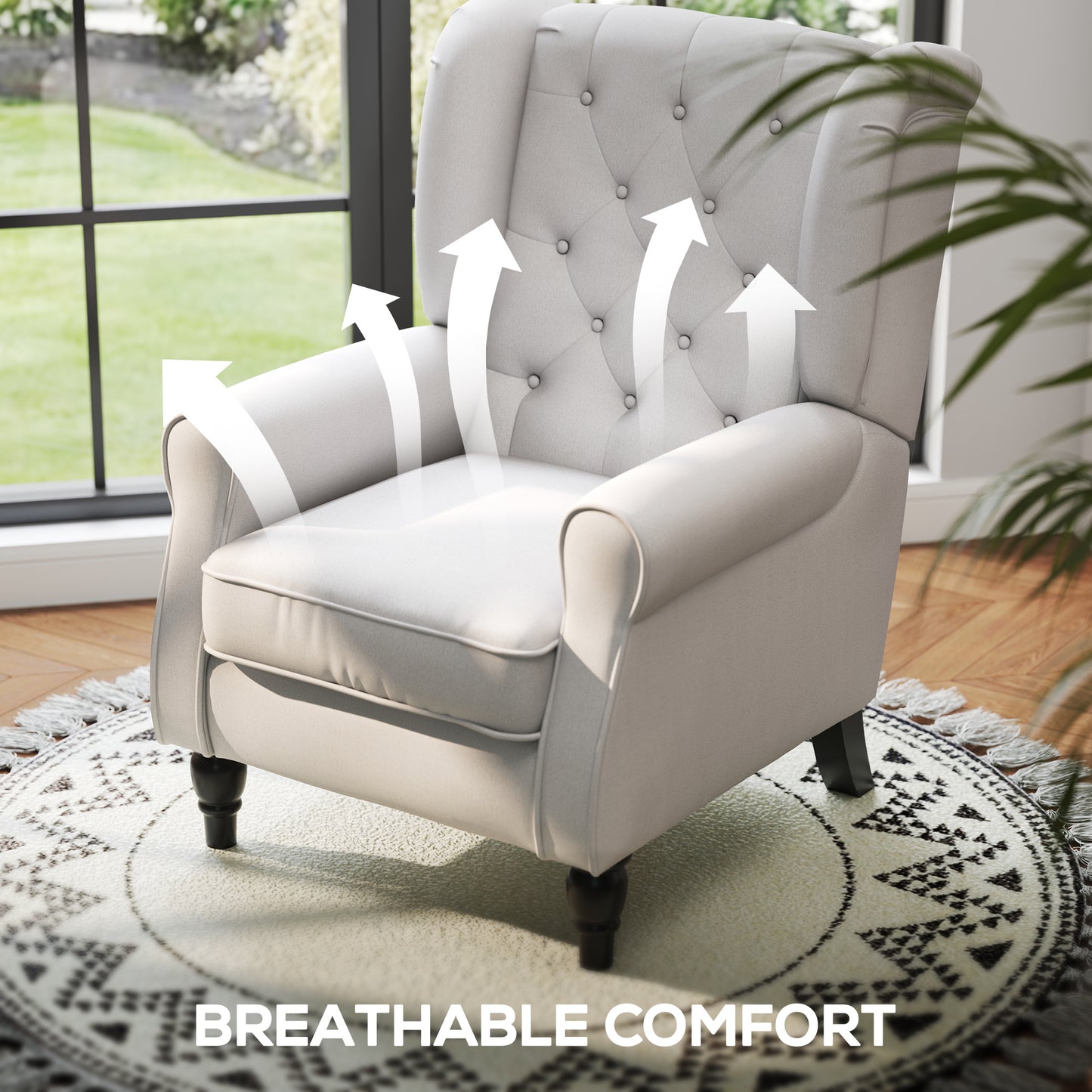 Retro Accent Chair Wingback Armchair with Wood Frame for Living Room