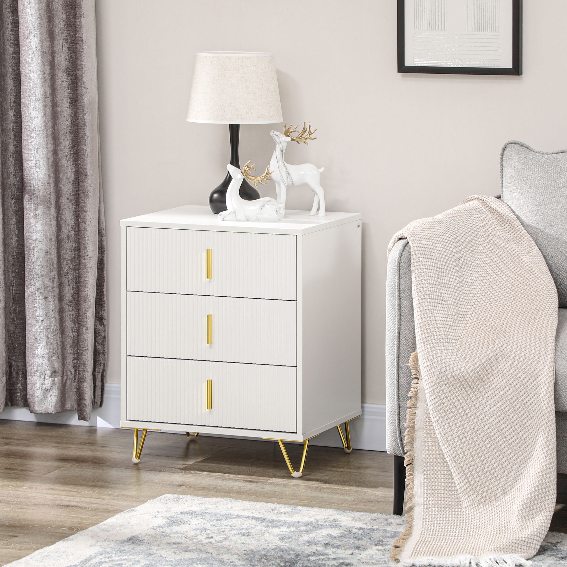 Small Chest of Drawers, Dresser with Handles Living Room White