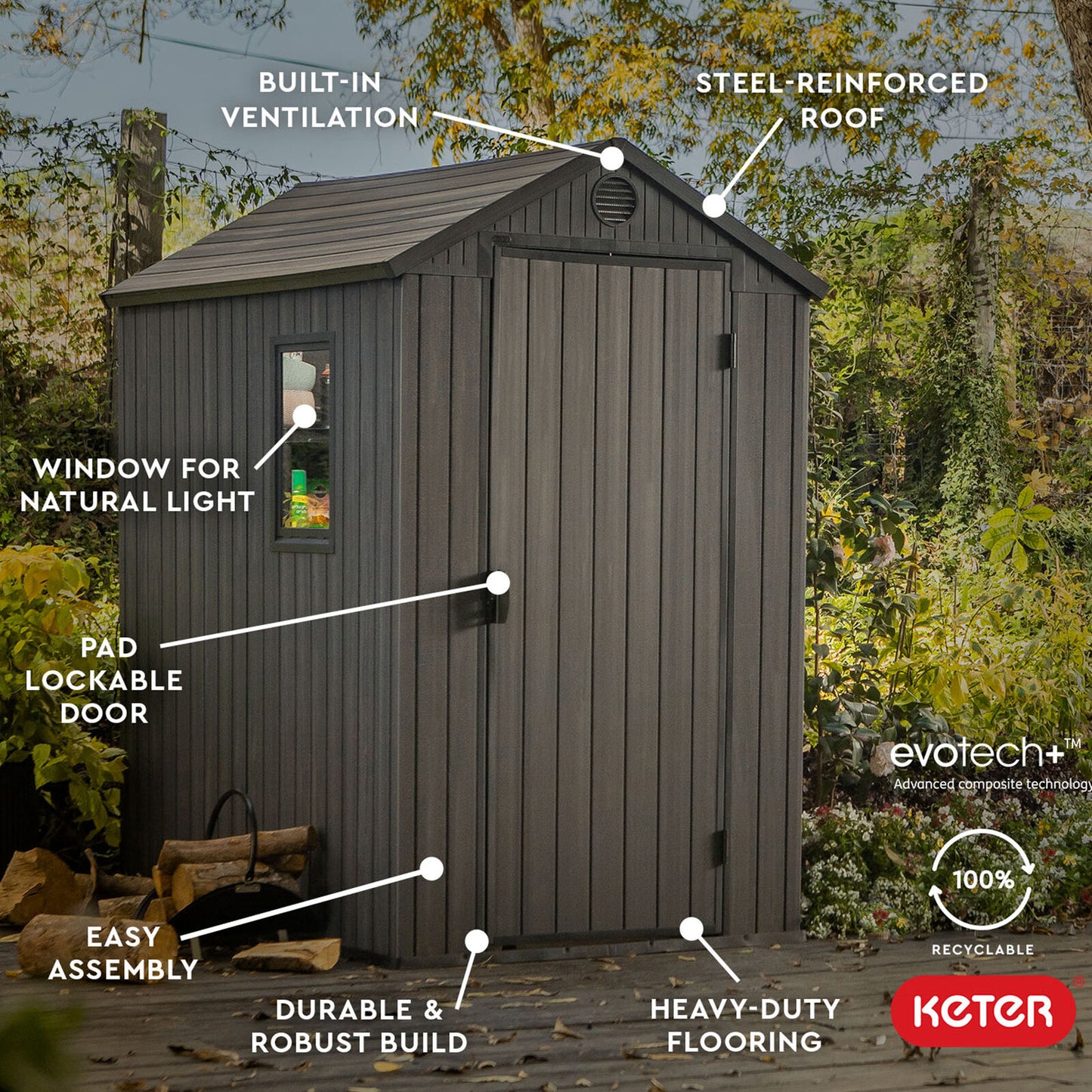 Keter Darwin Outdoor Garden Tool Storage Shed W/Window