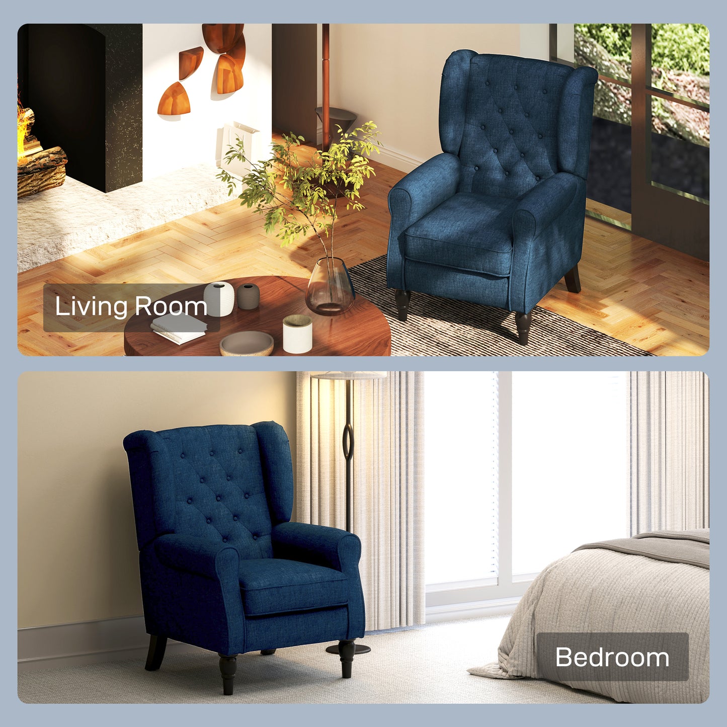 Retro Accent Chair Wingback Armchair with Wood Frame for Living Room
