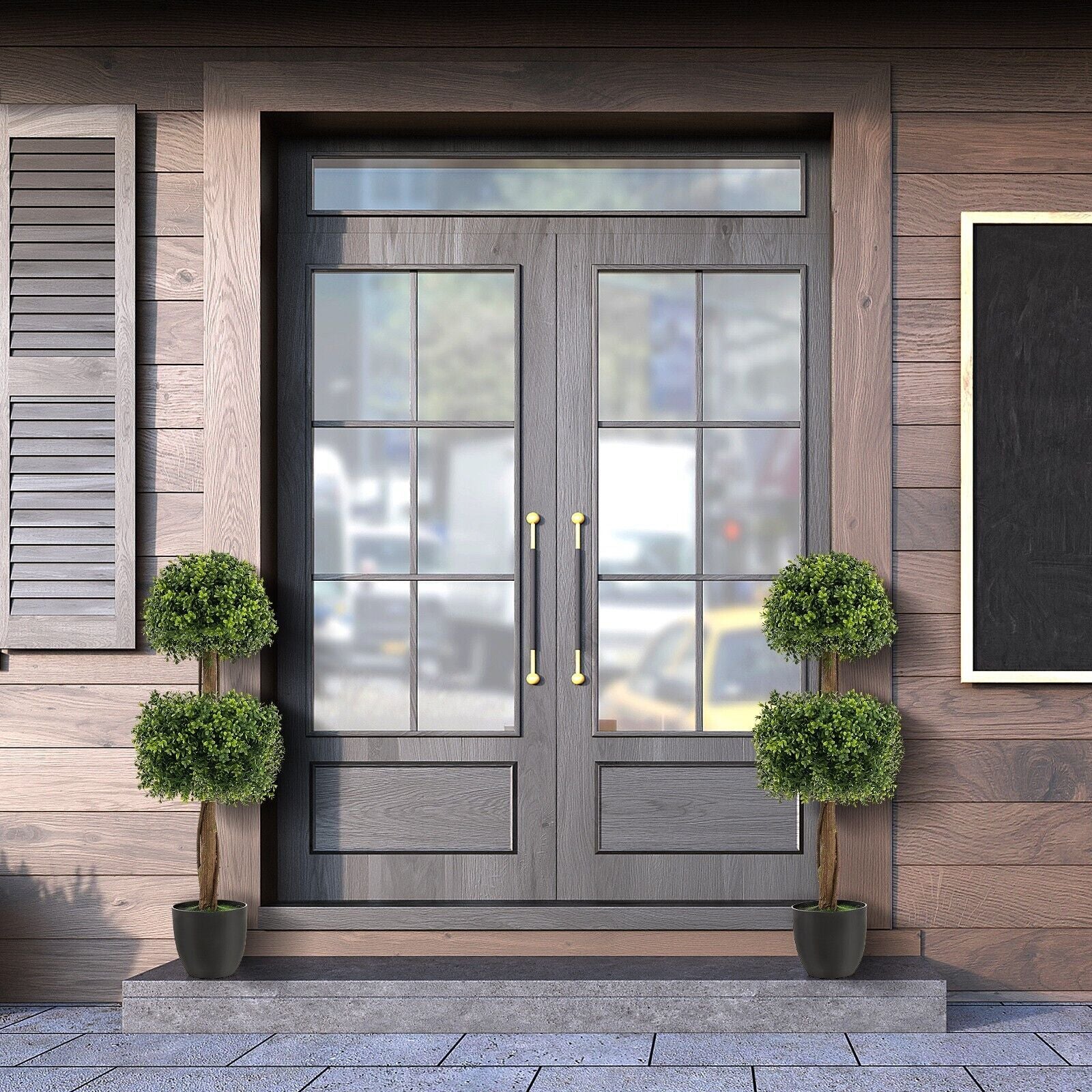 100CM Artificial Boxwood Topiary Double Ball Tree Faux Plant Fake Plant