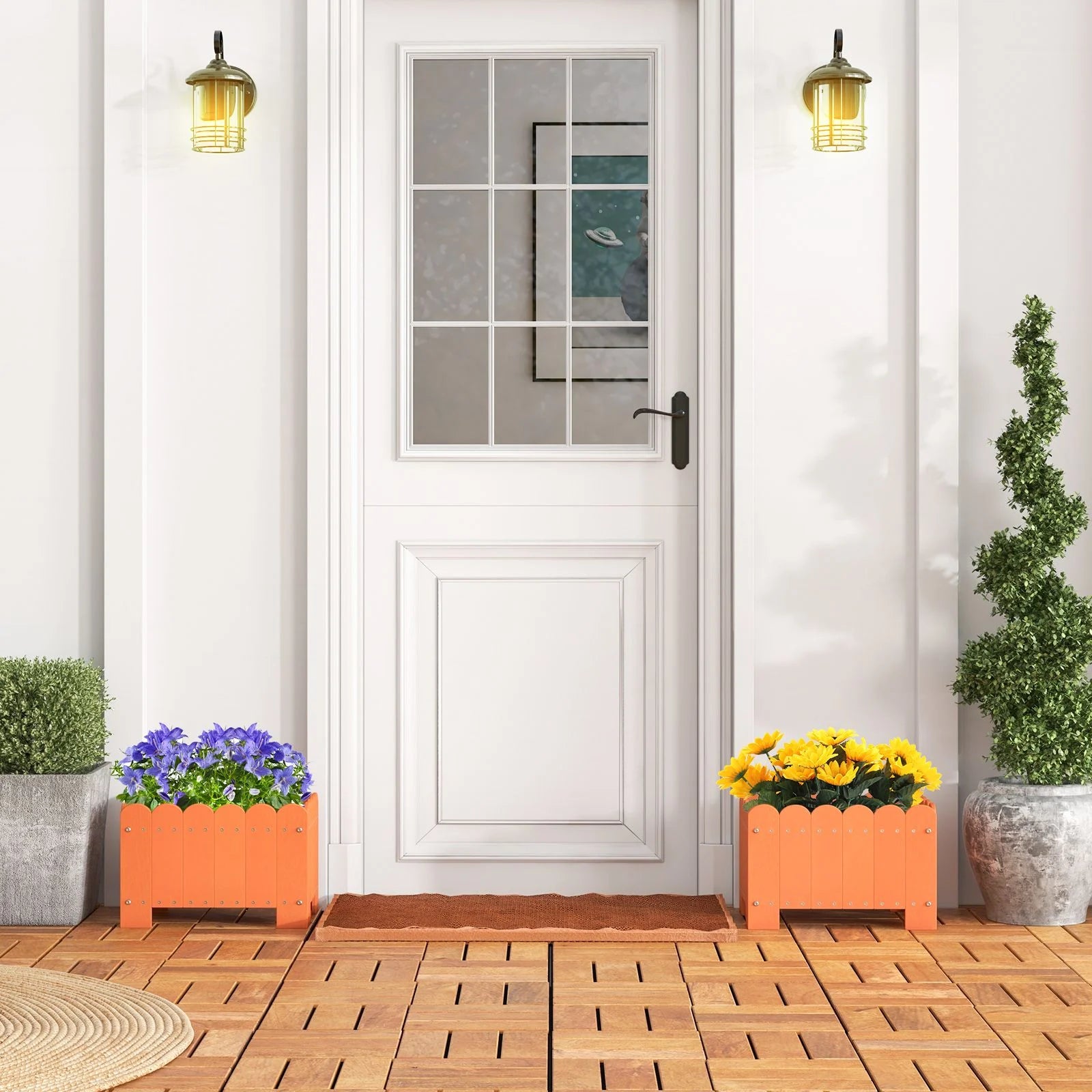 2 Pack Rectangular Planter Box HDPE Flower Pot with Drainage Gaps