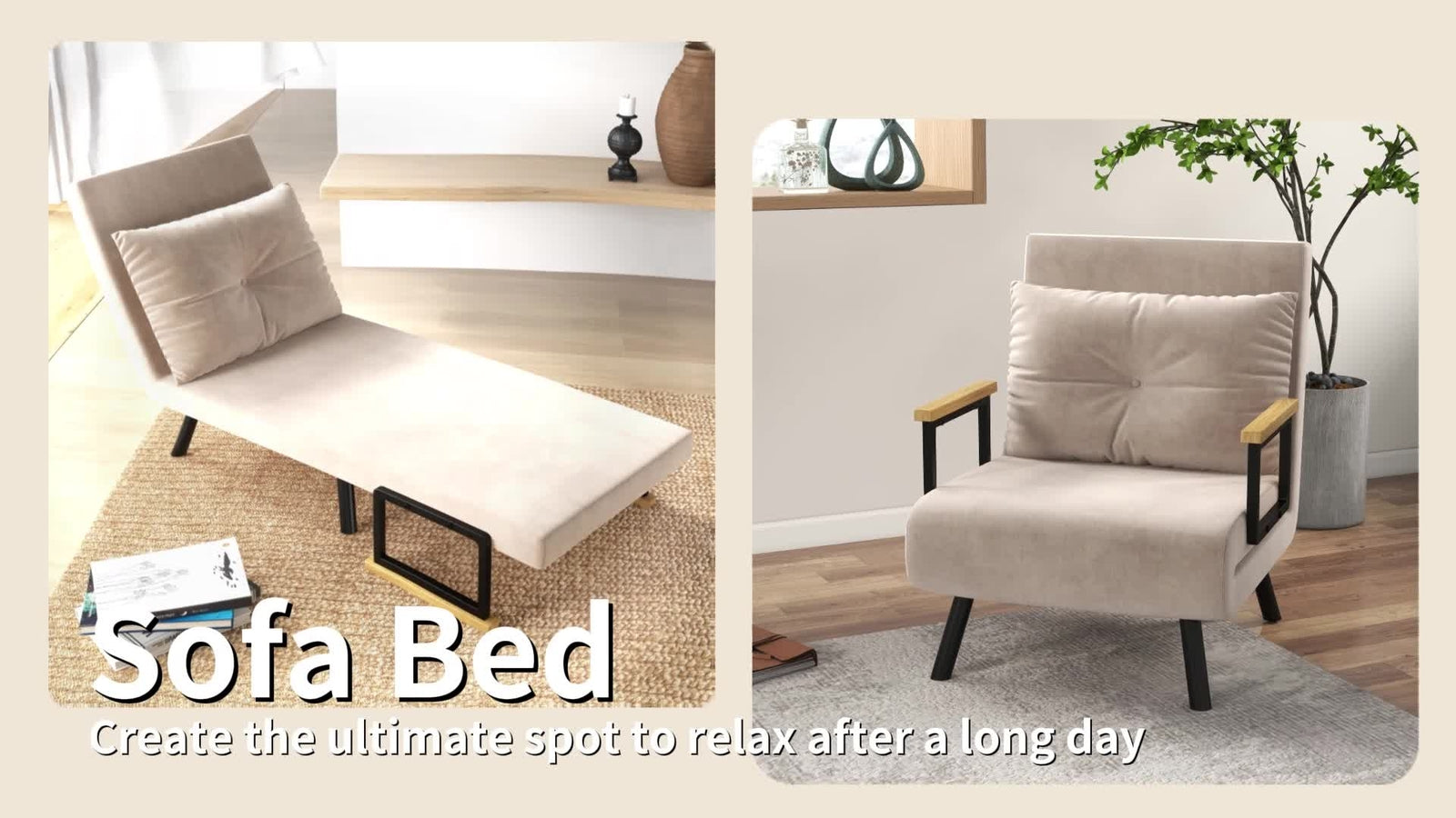 HOMCOM Click Clack Single Chair Bed Settee for Living Room, Guest Room, Beige