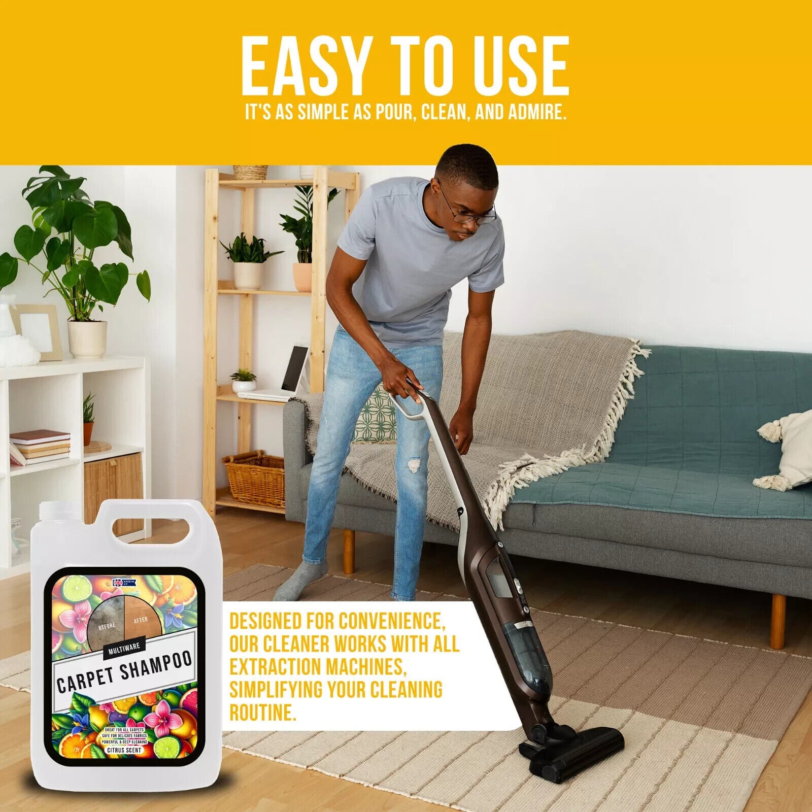 CARPET SHAMPOO CLEANER CLEANING DETERGENT 5L ODOUR PET DEODORISER VAX CITRUS