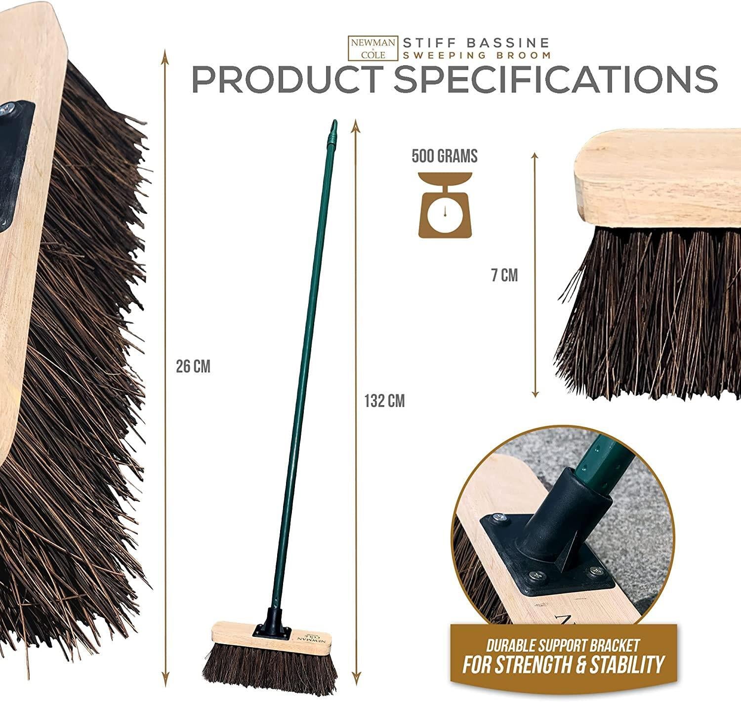 Outdoor Garden Broom Head with Handle Stiff Bassine Brush Yard Sweeping Bristle