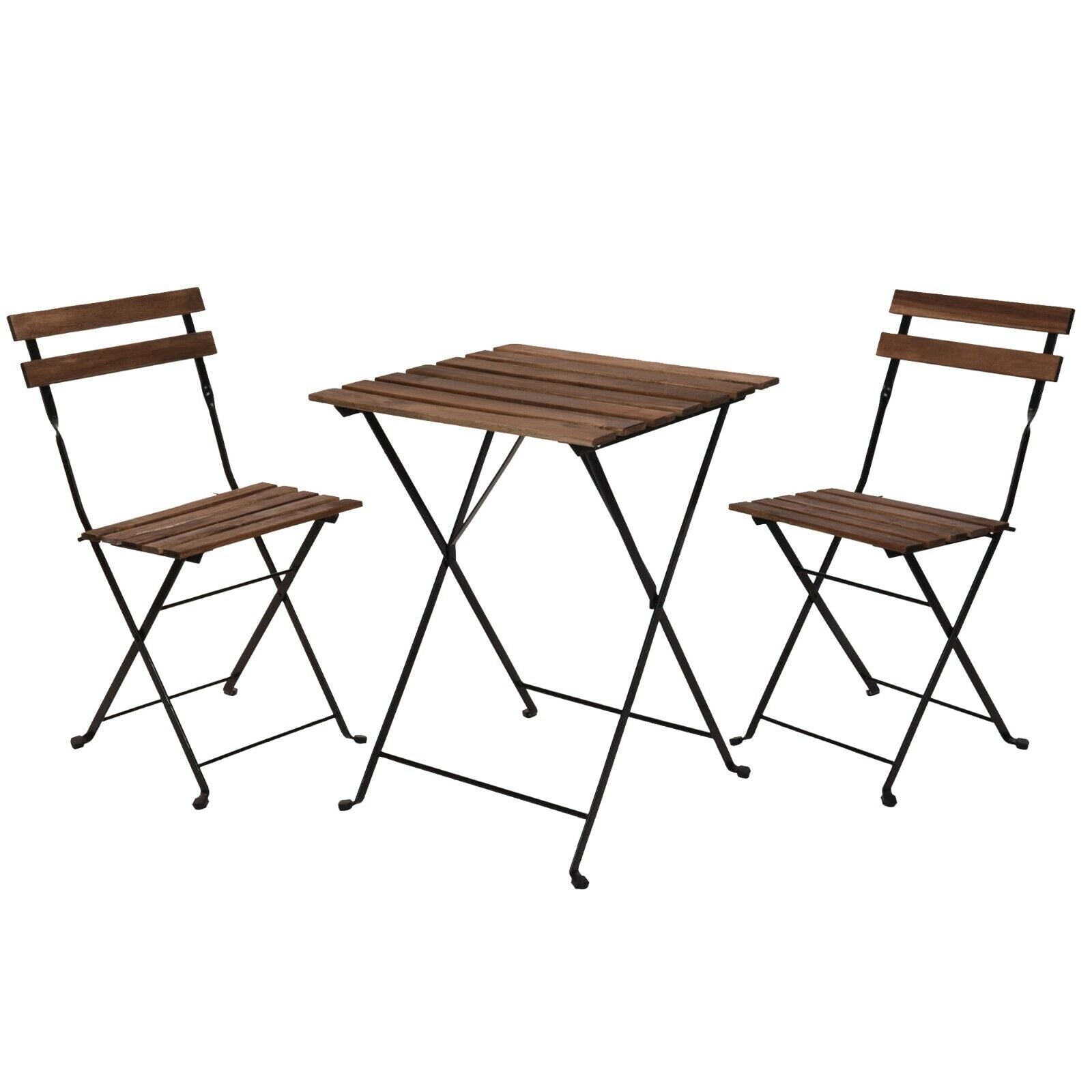 3Pcs Outdoor Garden Wooden & Metal Furniture Foldable Table & Chairs Bistro Set