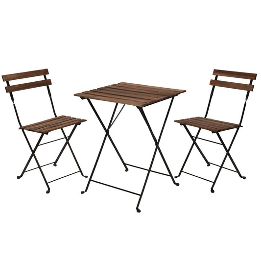 3Pcs Outdoor Garden Wooden & Metal Furniture Foldable Table & Chairs Bistro Set