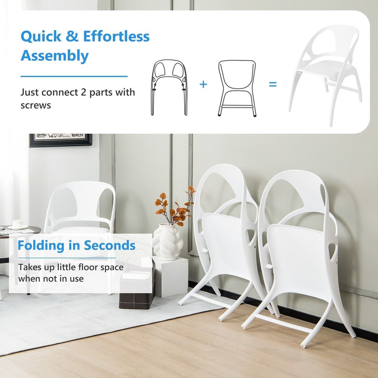 2Pcs Folding Dining Chair Modern Plastic Dining Armchairs Portable Guest Chair