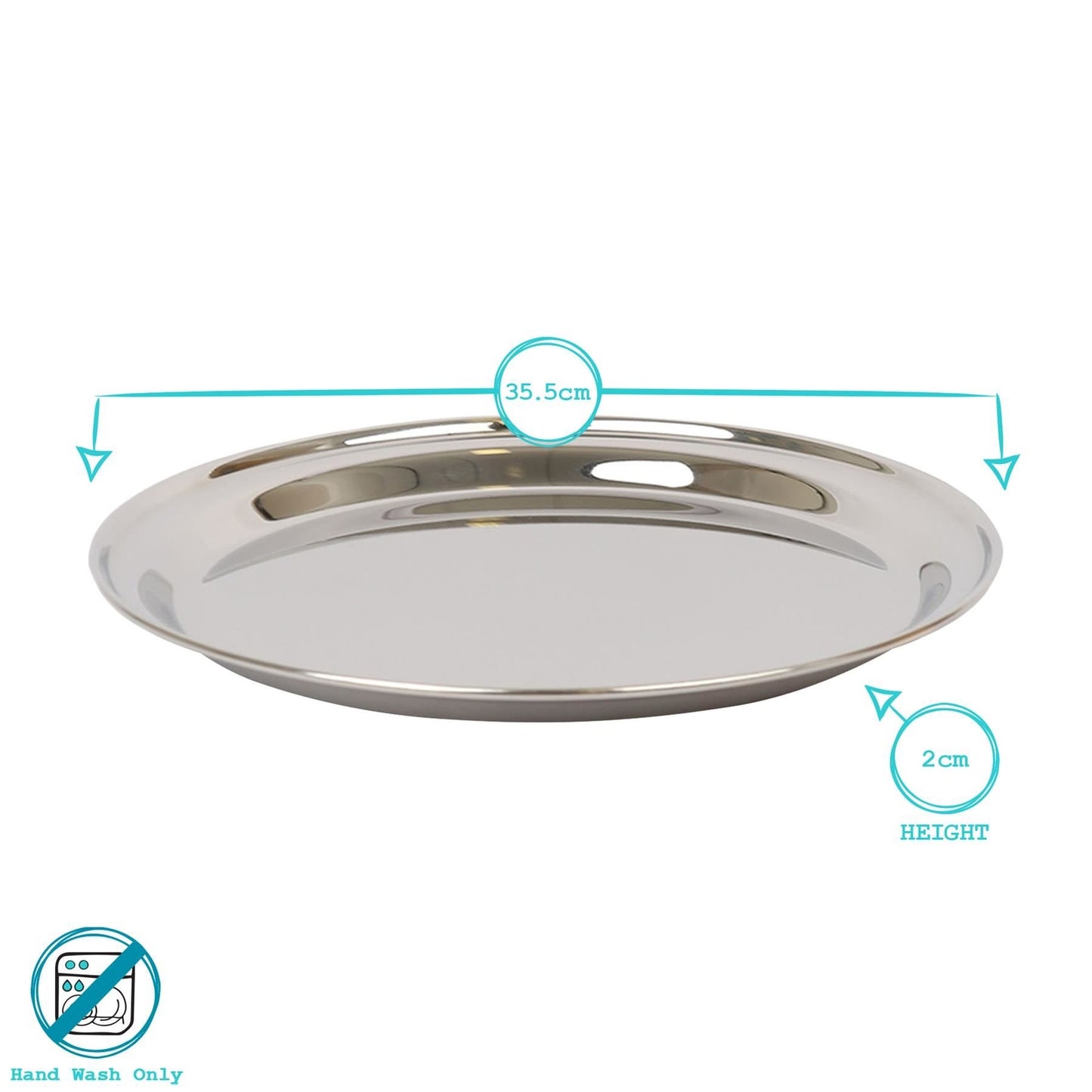 6X 35.5Cm round Stainless Steel Serving Trays Metal Food Tea Dinner Trays