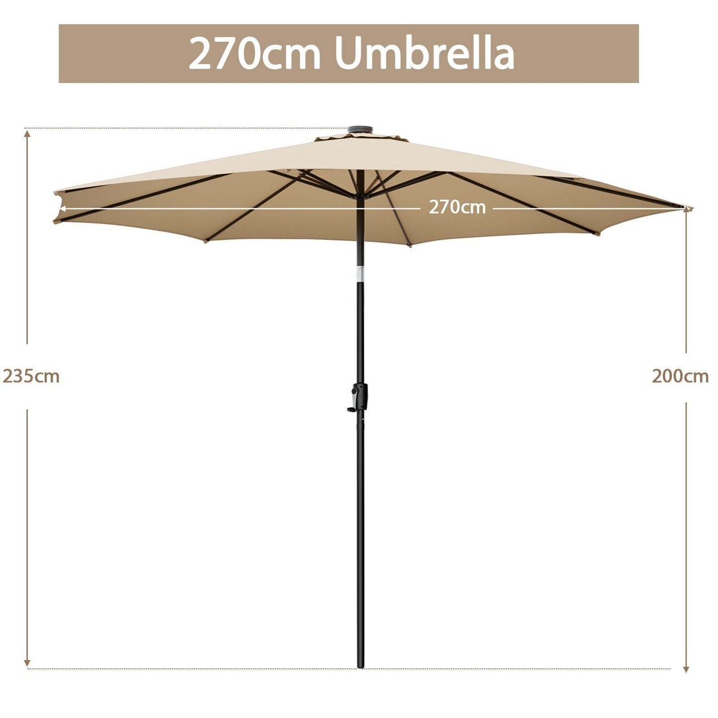 Costway 270Cm Patio Umbrella Cantilever Umbrella Canopy Market Table Umbrella