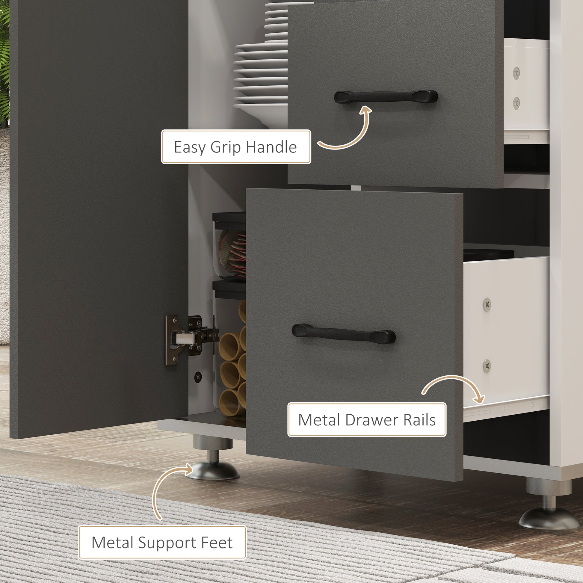 Modern Kitchen Cupboard with Storage Cabinets, 3 Drawers for Living Room