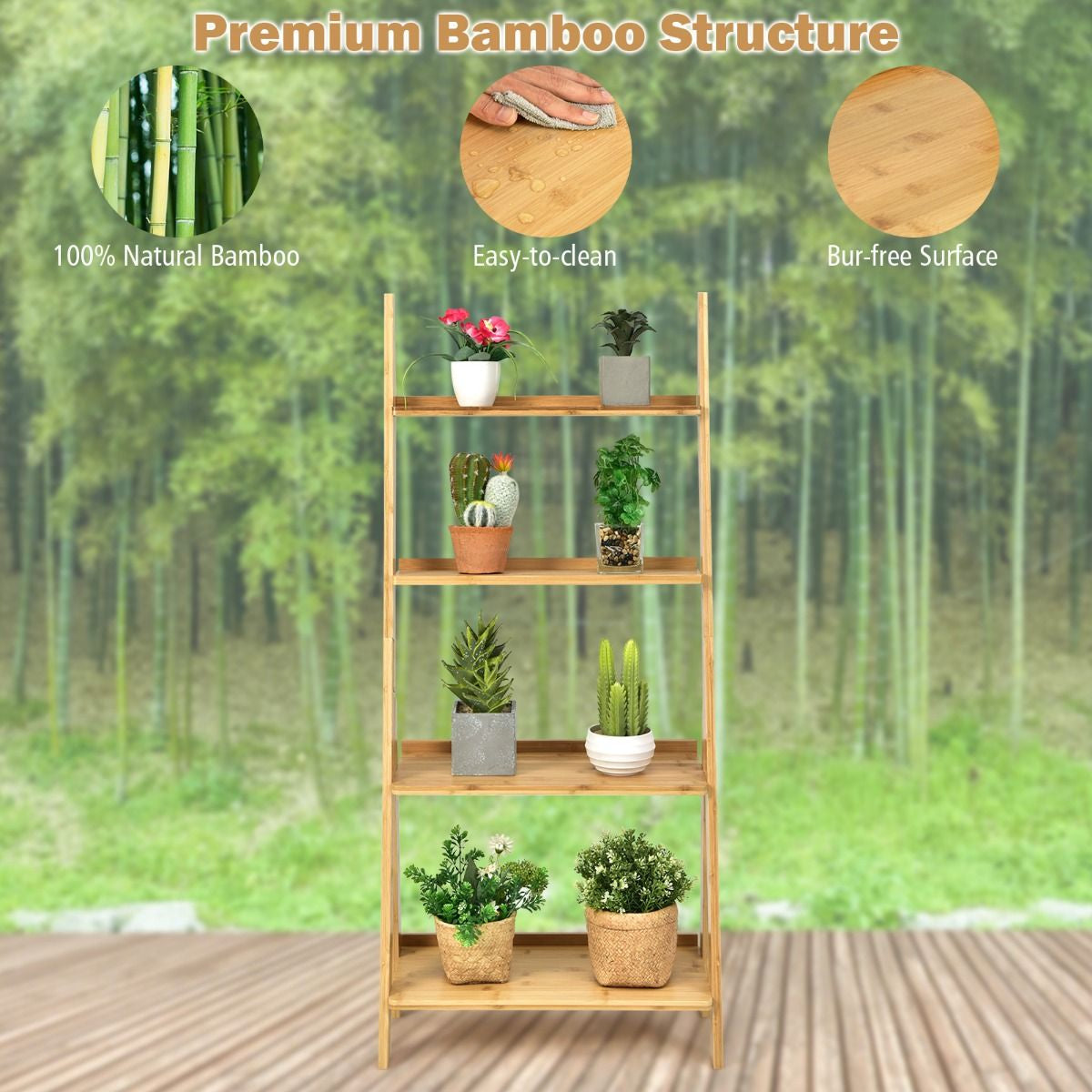 Bamboo Freestanding Decorative and Storage Shelf for Living Room Bedroom