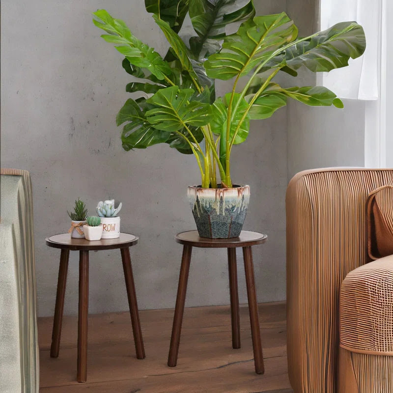 Nalanee Plant Stand 2-Piece Wooden Bamboo Outdoor Furniture Side End Tables Living Room