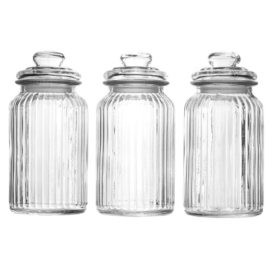 Vintage Airtight Glass Jars 1300Ml - Set of 3 Traditional Sweet Jar Storage| M&W