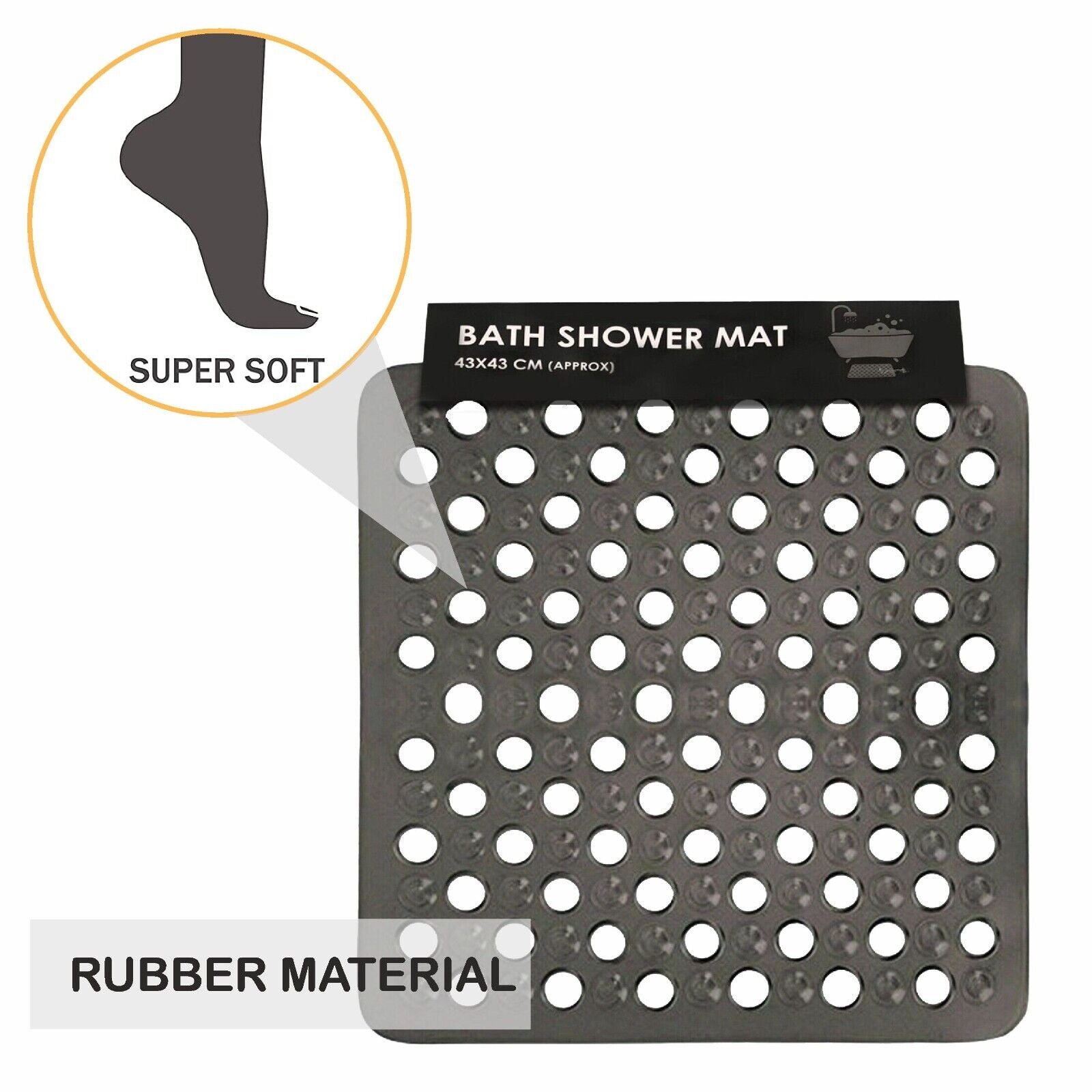 BATH SHOWER MAT NON SLIP PVC BATHROOM RUBBER MATS anti SLIP SUCTION 43 X 43 Cm