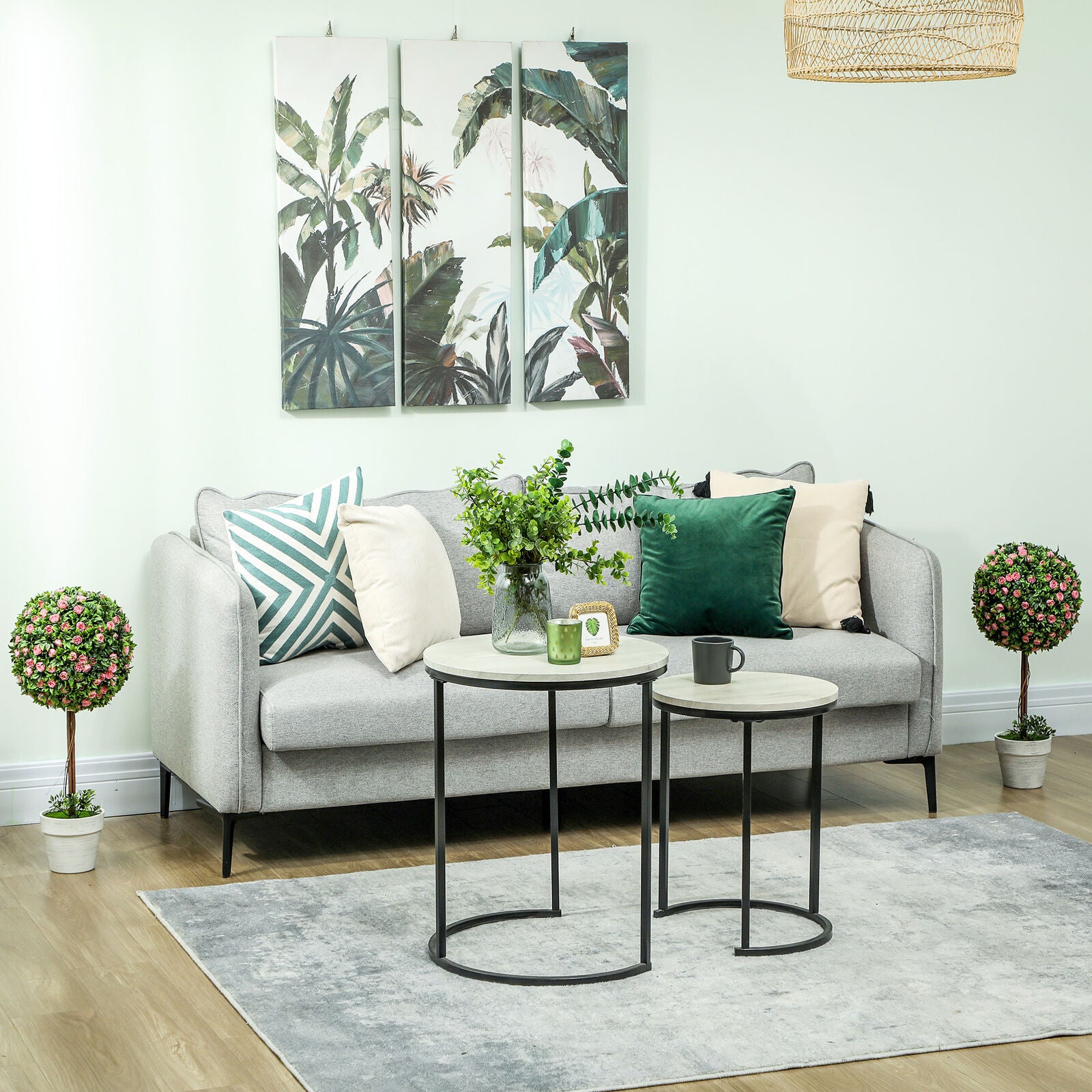 HOMCOM Set of 2 Artificial Plants with Rose Flower in Pot, 60Cm, Pink