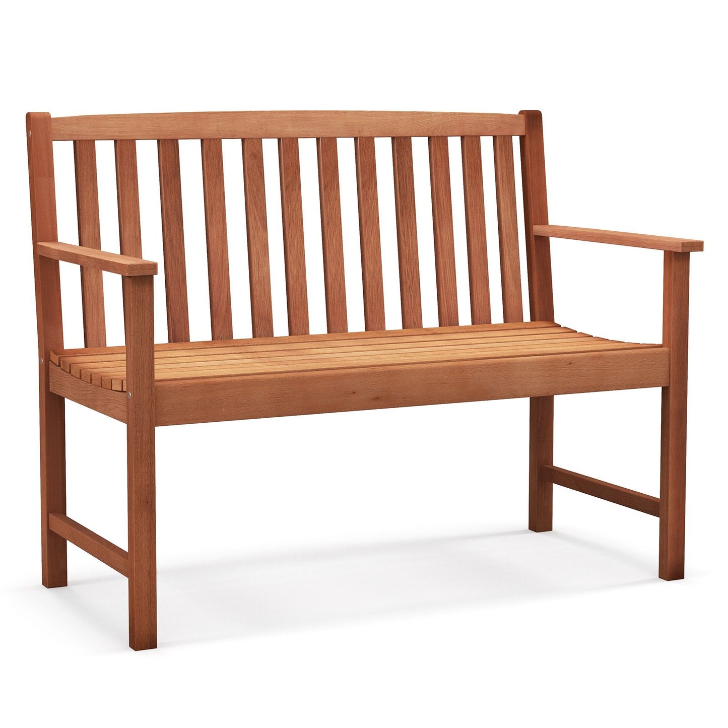 Patio Wood Bench with Cozy Armrests and Backrest