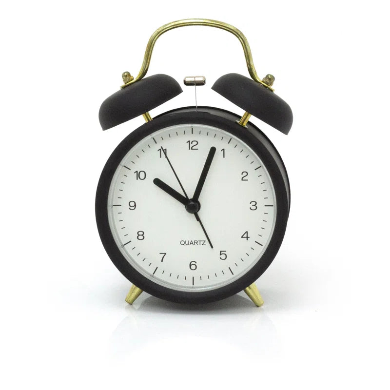 Analogue Metal Quartz Movement / Crystal Alarm Tabletop Clock in Black
