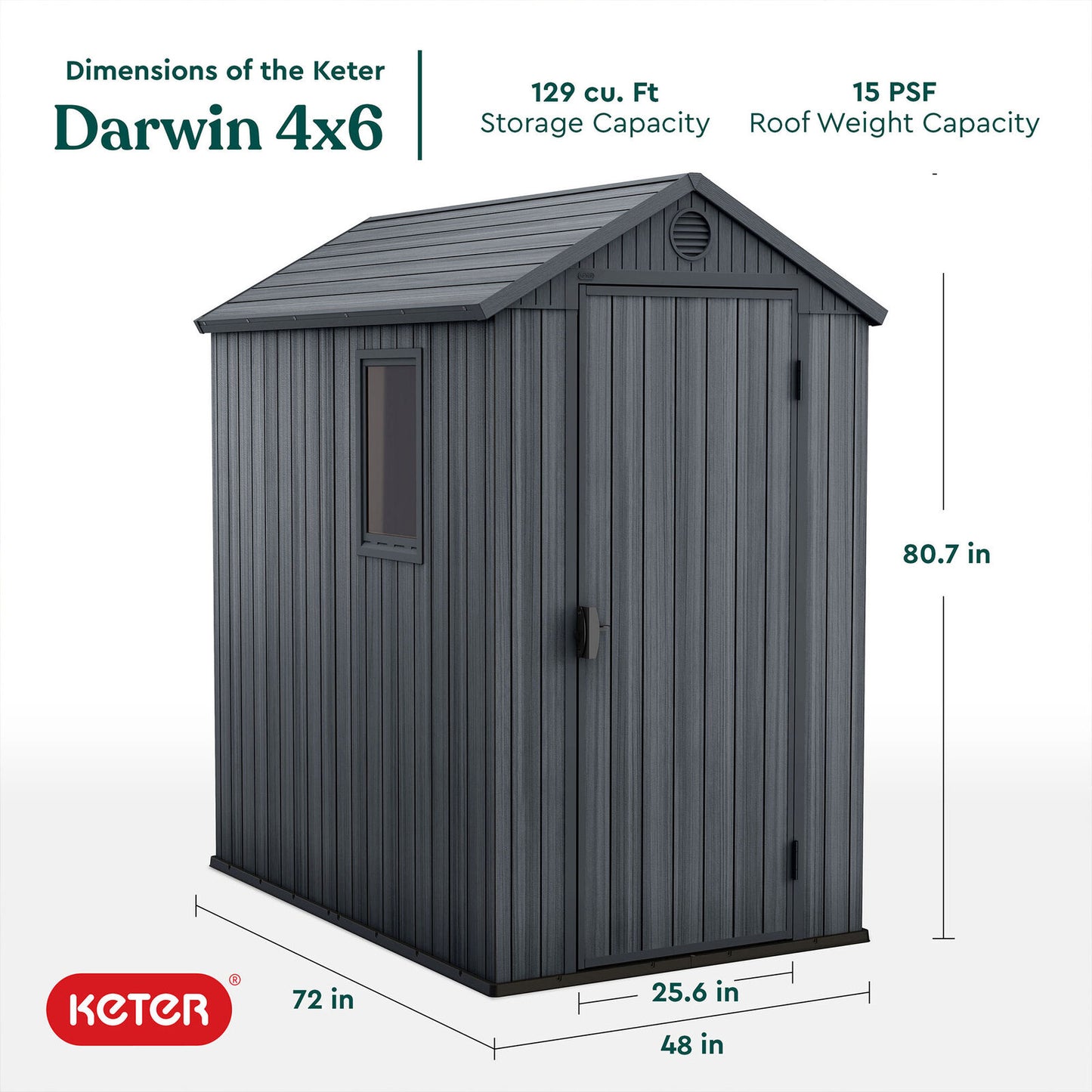 Keter Darwin Outdoor Garden Tool Storage Shed W/Window