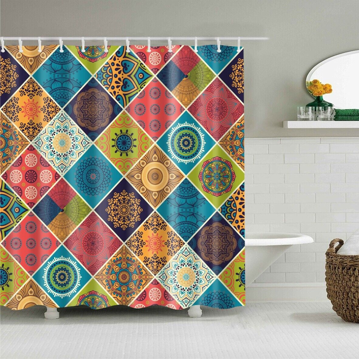 Mandala Shower Curtain Durable Polyester Fabric Waterproof Bathroom Curtains