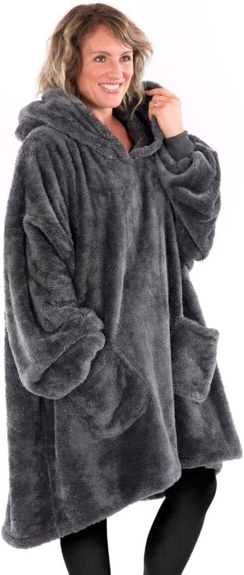 Snugrug Oversized Long Hooded Adult Sherpa Big Fleece Blanket Hoodie Sweatshirt