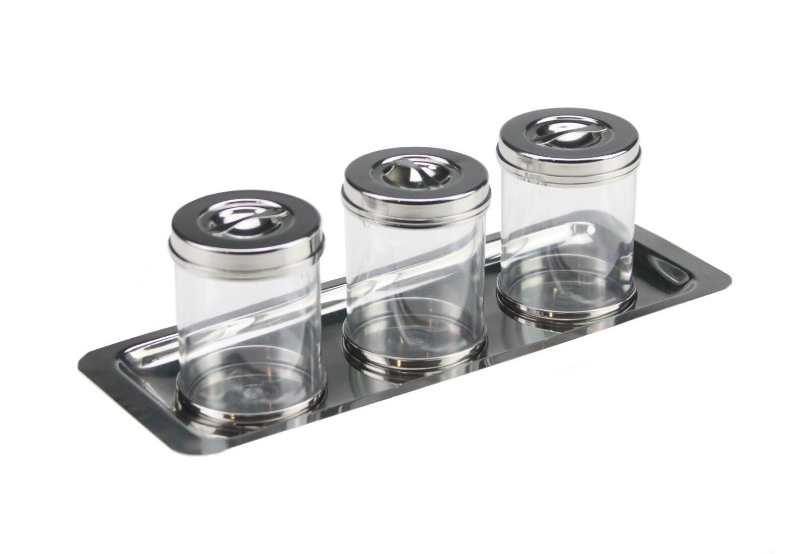 4PC Stainless Steel Clear Canister Set Silver Kitchen Jars Storage with Lid Tray