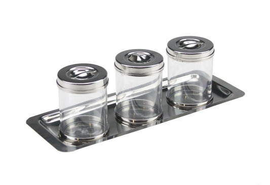 4PC Stainless Steel Clear Canister Set Silver Kitchen Jars Storage with Lid Tray