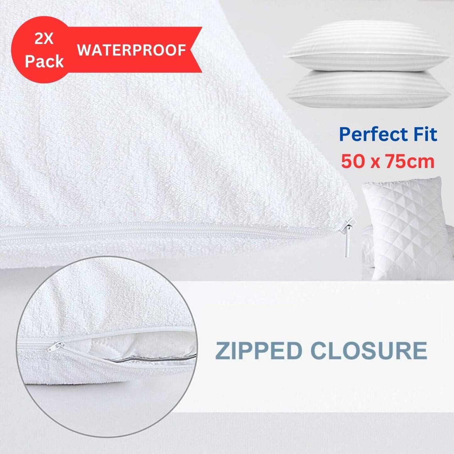 Pack of 4 Zipped WATERPROOF QUILTED Pillow Protectors Hypoallergenic Soft Covers
