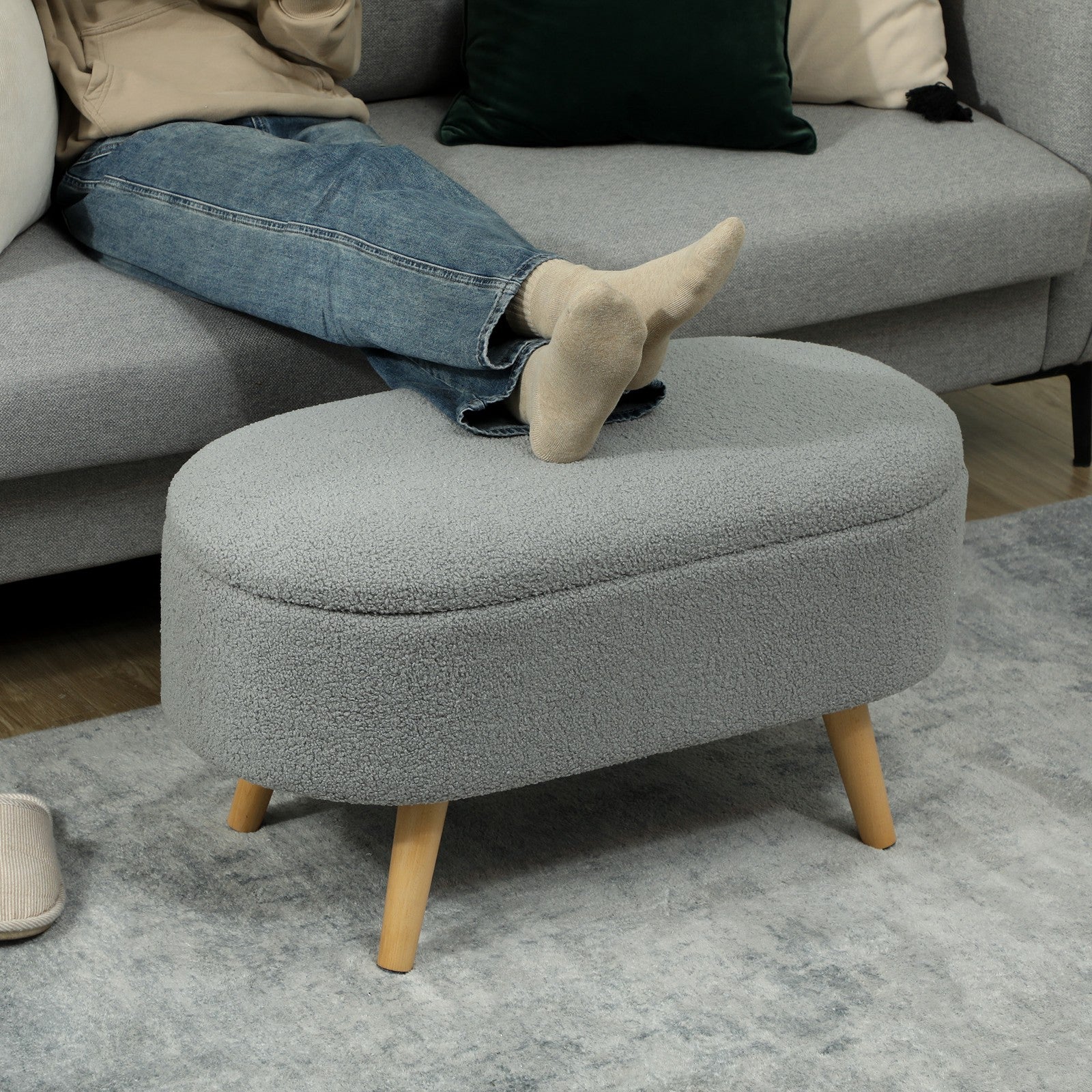 HOMCOM Ottoman Storage Bench for Hallway, Living Room, Charcoal Grey