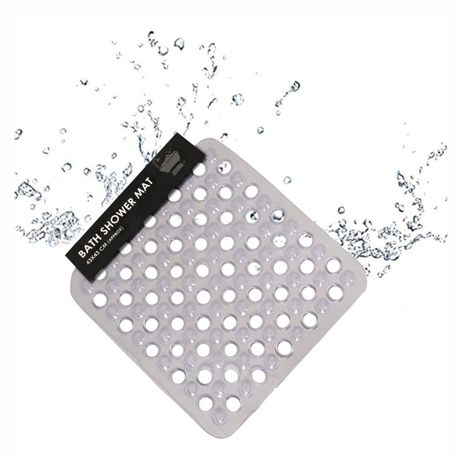 BATH SHOWER MAT NON SLIP PVC BATHROOM RUBBER MATS anti SLIP SUCTION 43 X 43 Cm