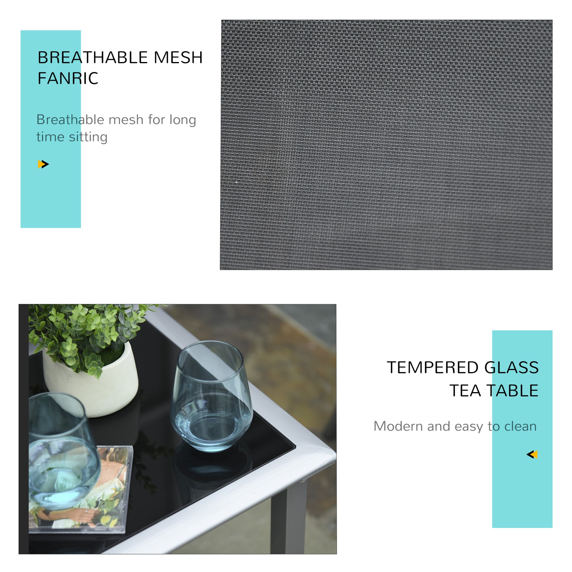 3 Pieces Lounge Chair Set Garden Recliner Chair with Coffee Table for Patio