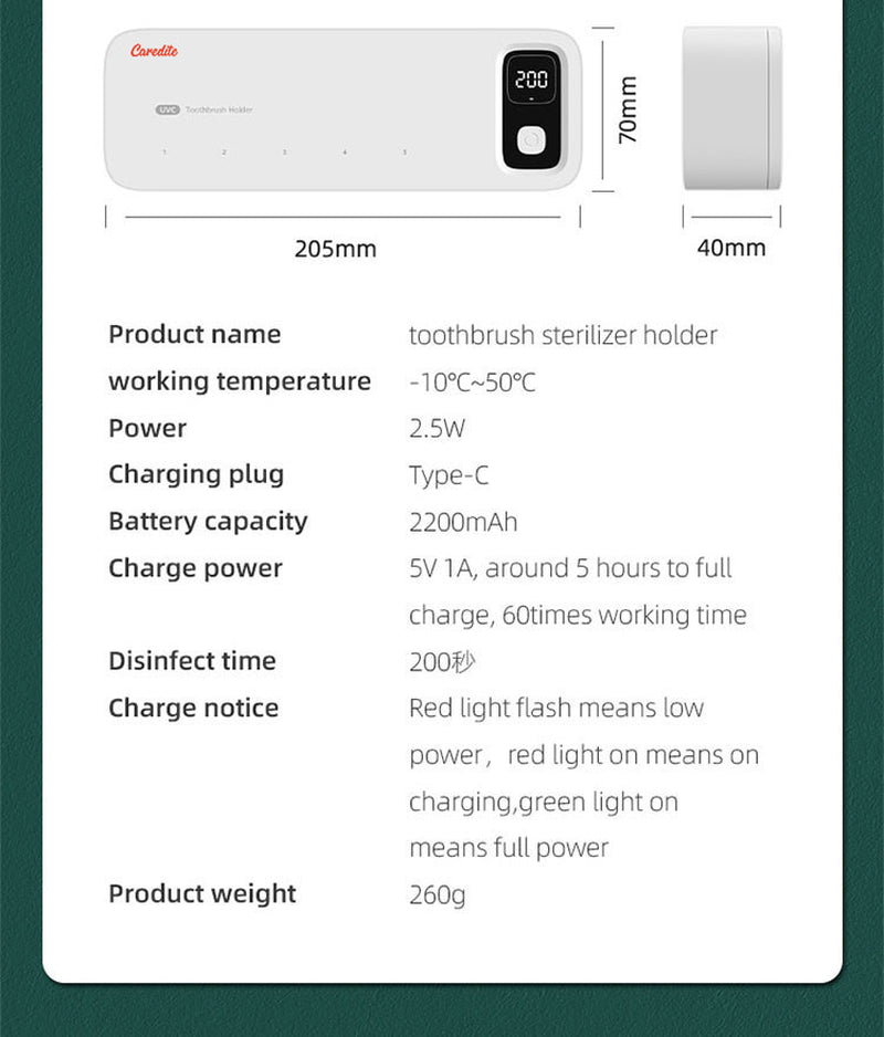 Caredite 2023 Toothbrush Sterilizer Holder with New Multi Colors, Fast Drying Professional Home Toothbrush Sterilizer Protect Your Family Oral Health Bathroom Wall-Mounted Adjustable