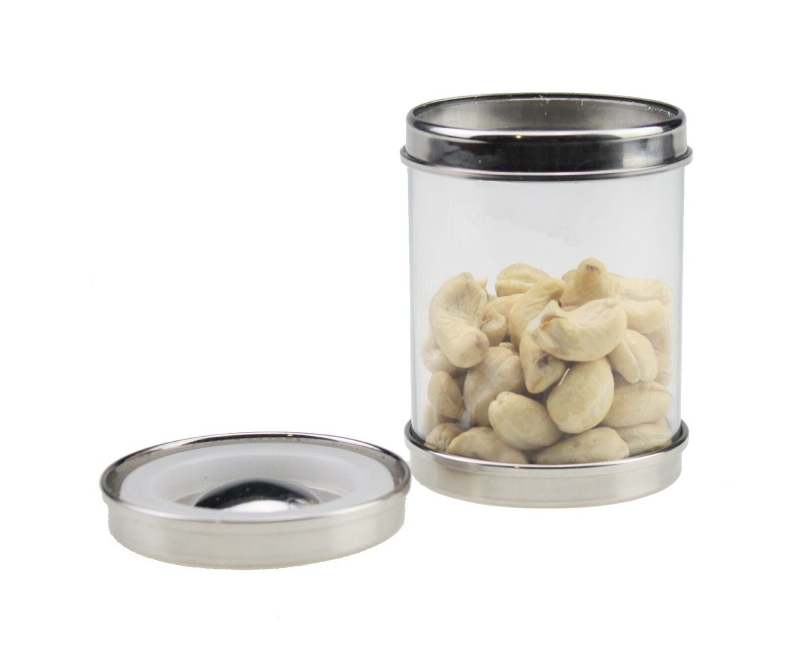 4PC Stainless Steel Clear Canister Set Silver Kitchen Jars Storage with Lid Tray