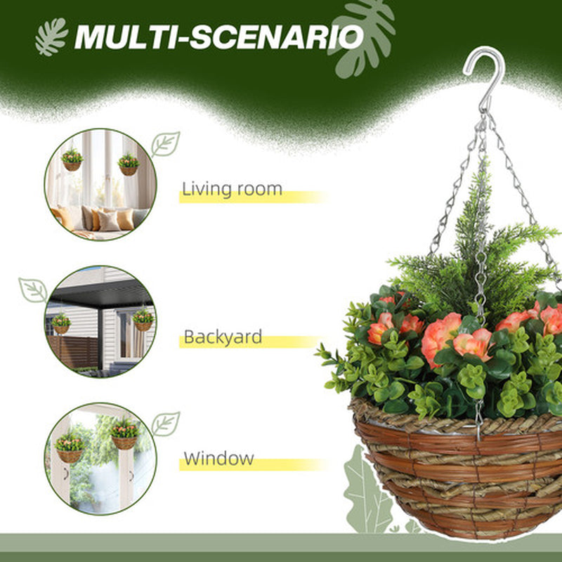 Outsunny 2 Pcs Artificial Lisianthus Flower Hanging Planter Basket Orange