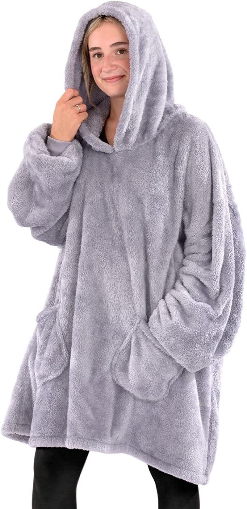 Snugrug Oversized Long Hooded Adult Sherpa Big Fleece Blanket Hoodie Sweatshirt