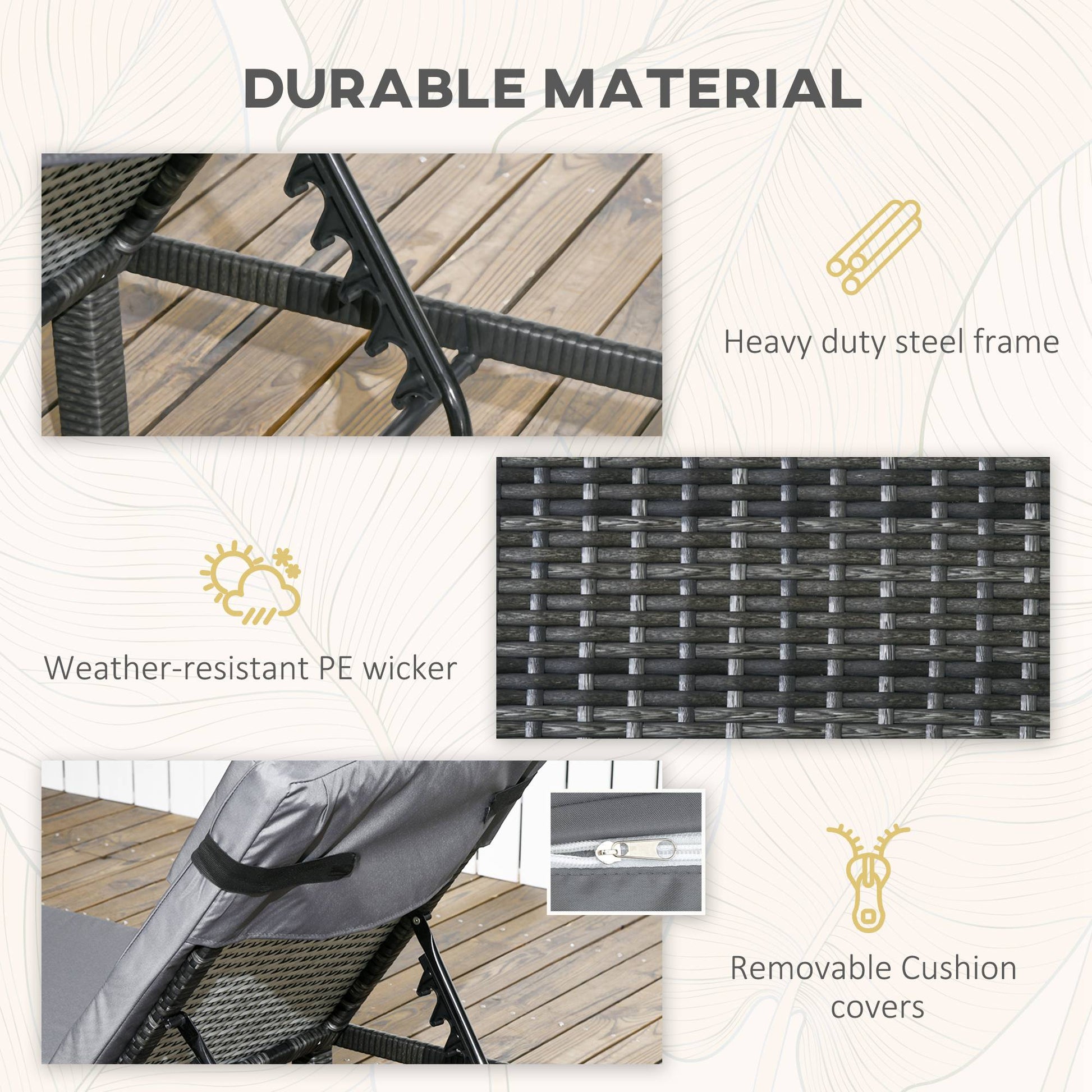 Rattan Sun Loungers Set of 2 W/ 5-Level Adjustable Backrest Headrest