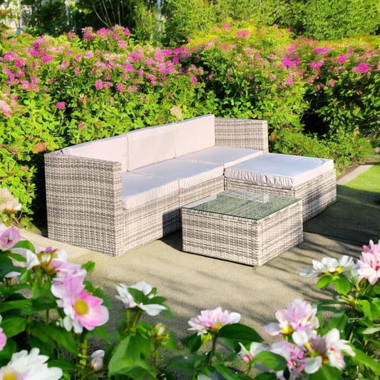 Rattan Garden Furniture Corner Sofa Lounge Set with Cushions for Indoors/Outdoo