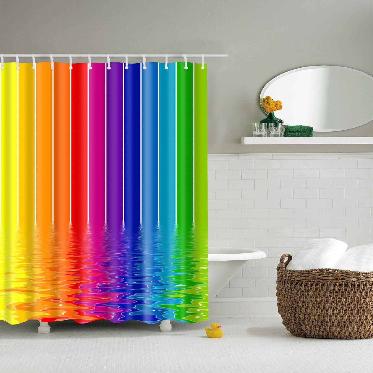 Waterproof Polyester Fabric Bathroom Shower Curtain with Ring Hooks 180 X 180 Cm