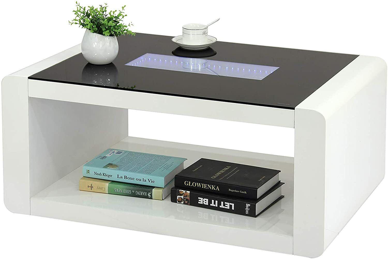 LED High Gloss Coffee Table Glass Top Living Room Decoration Furniture