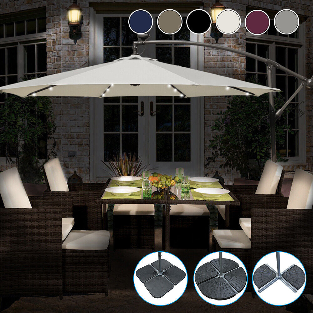 3M LED Powered Banana Parasol Outdoor Garden Hanging Cantilever Umbrella Crank