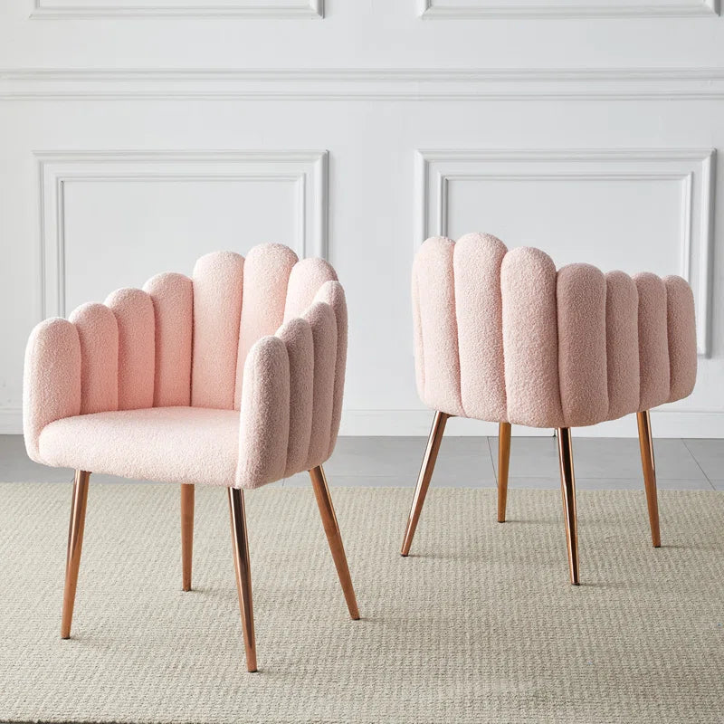 Pink Armchair Upholstered Furry Living Room and Dressing Chair