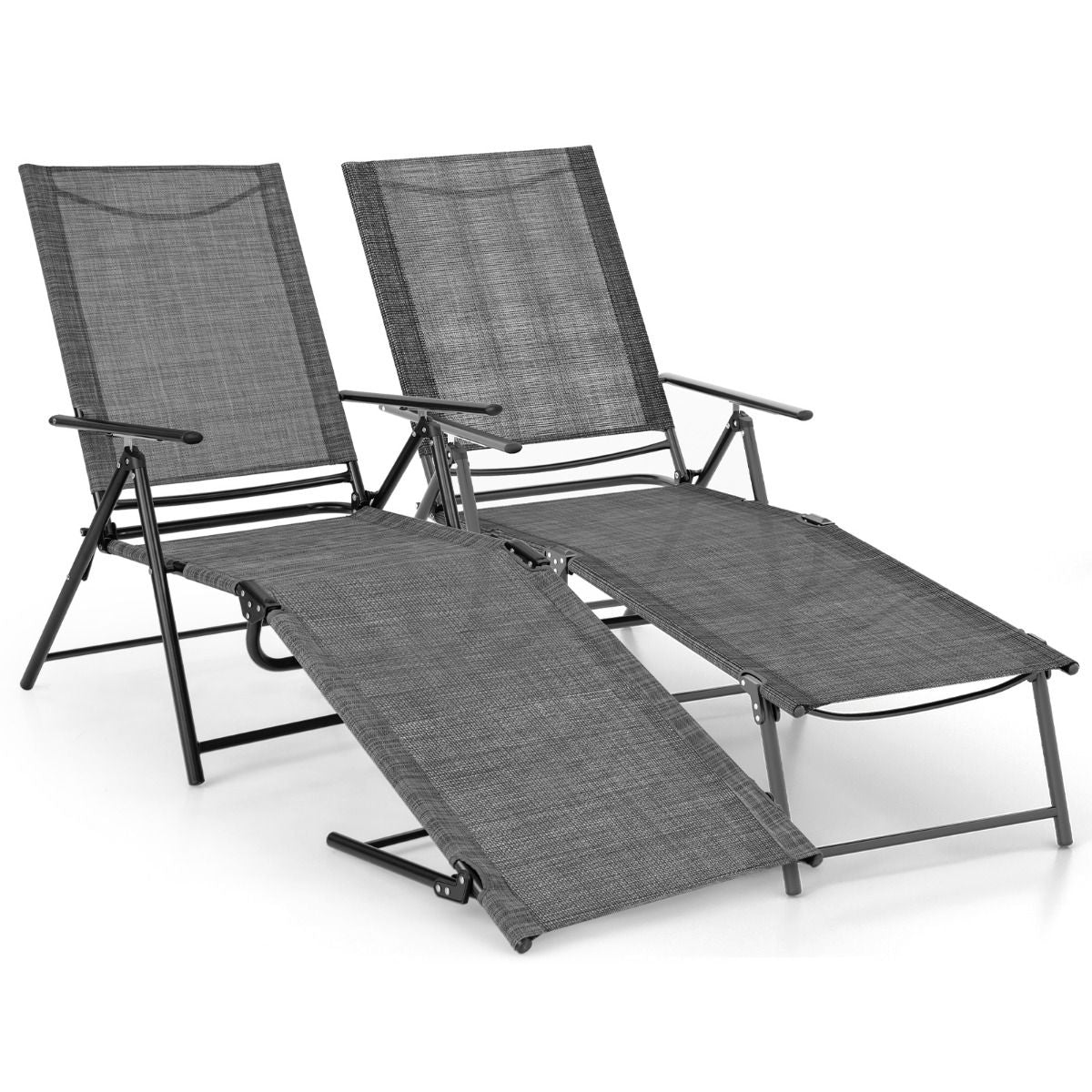 Patio Folding Chaise Lounge Chairs with 6-Level Backrest and Solid Metal Frame