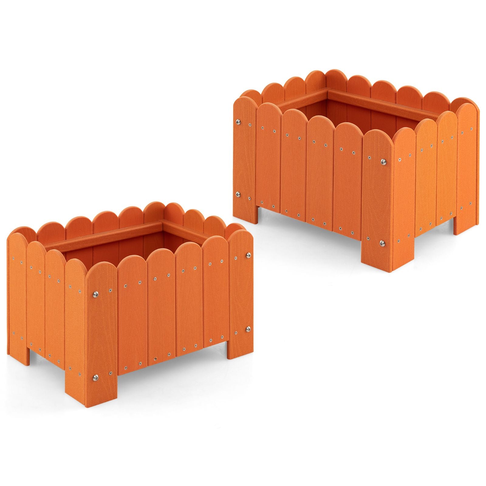 2 Pack Rectangular Planter Box HDPE Flower Pot with Drainage Gaps