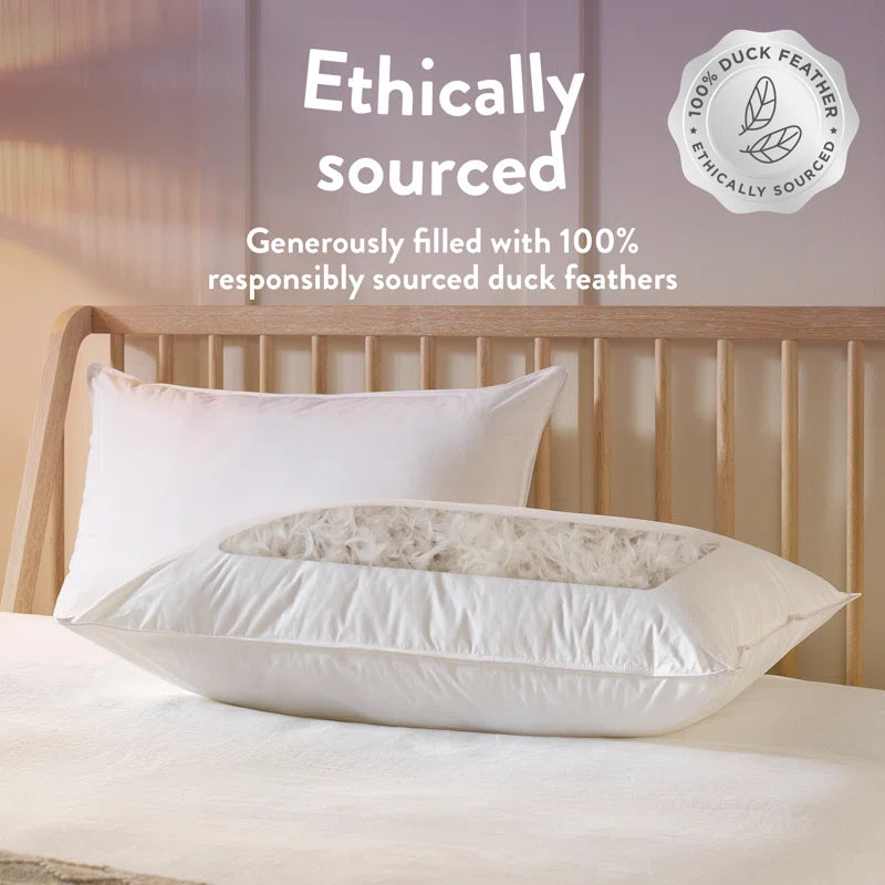 Duck Feather 100% Cotton Cover Medium Support Back Sleeper Machine Washable Pillow