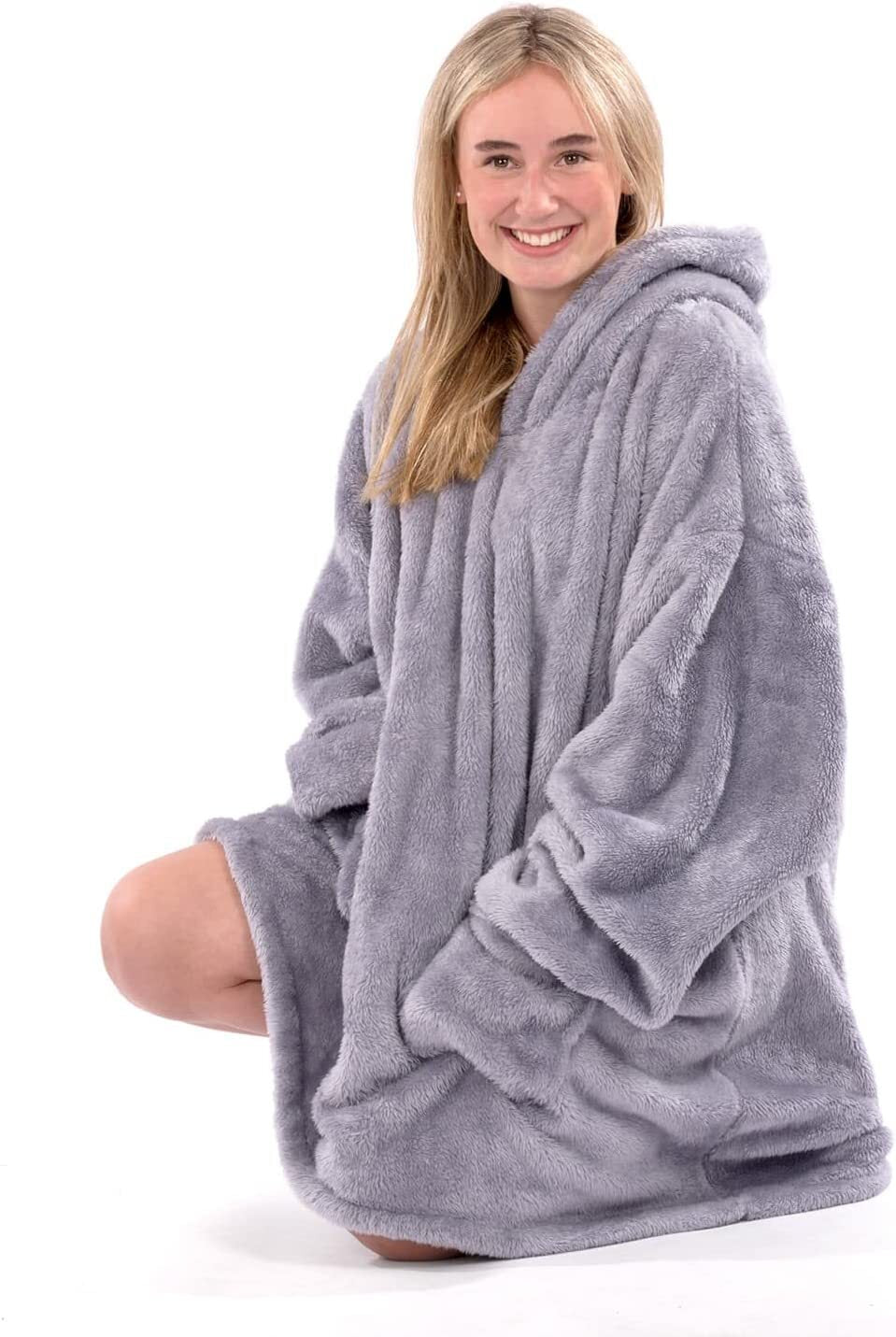 Snugrug Oversized Long Hooded Adult Sherpa Big Fleece Blanket Hoodie Sweatshirt