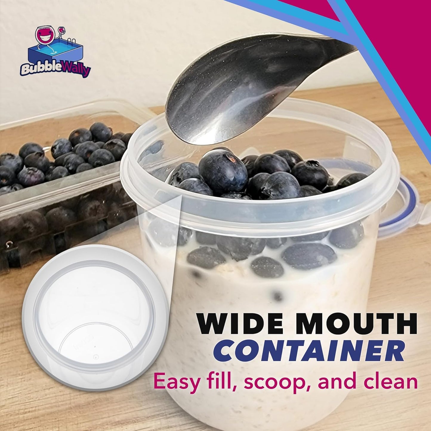 Overnight Oats Container with Lids (4-Piece Set) - 16 Oz Plastic Containers - Oatmeal Container to Go | Portable Cereal and Milk Container| Snap Lock Storage Jars with Airtight Lids