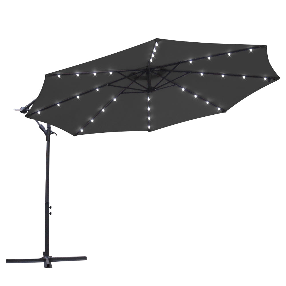 3M LED Powered Banana Parasol Outdoor Garden Hanging Cantilever Umbrella Crank